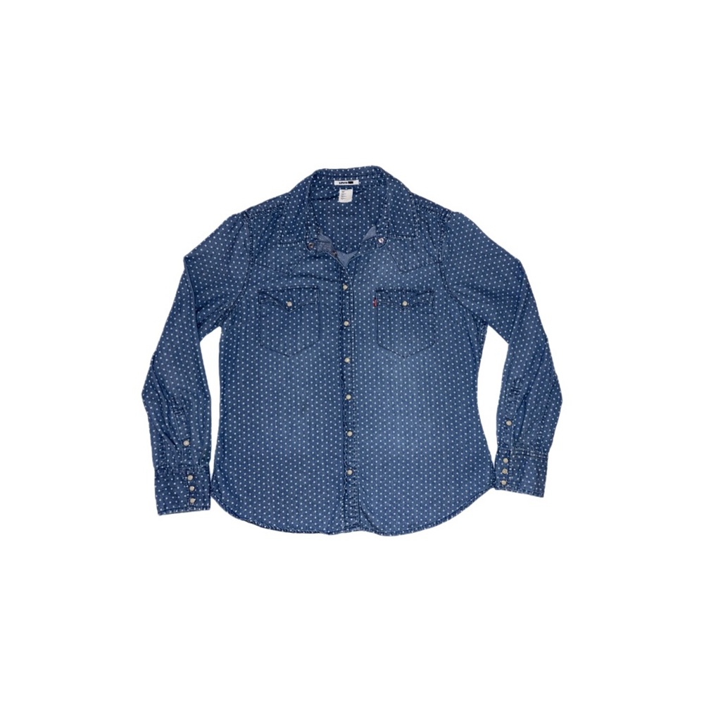 Levi’s The Ultimate Western Pearl Snap Shirt in Blue Polka Dot Chambray - Large
